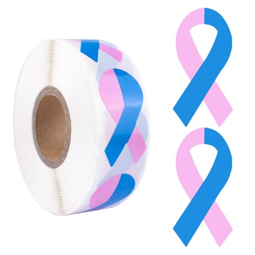 WANDIC 500 Stück Band-Aufkleber auf Rolle, rosa und blau, Bandfehler, Bewusstsein für männliche Brustkrebs, SIDS, für soziale wohltätige Aktivitäten, 1,9 x 3,8 cm von WANDIC