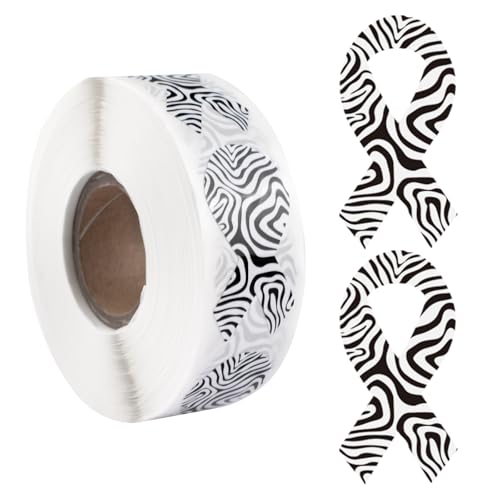 WANDIC 500 Stück Band-Aufkleber auf Rolle, schwarz-weiß, Zebra-Band, Aufkleber für seltene Krankheiten, Karzinoide, für soziale wohltätige Aktivitäten, 1,9 x 3,8 cm von WANDIC