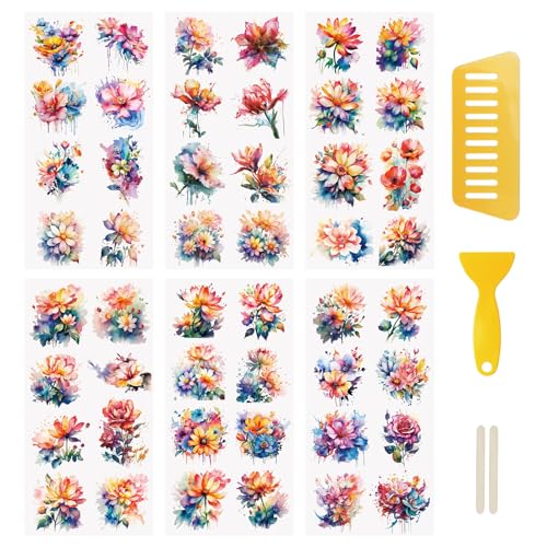 WANDIC 6 Blatt Rubbel-Aufkleber Wasserfeste Aufkleber Aquarell Thema Abziehbilder Möbel Handwerk Abziehbilder für DIY Scrapbooking WANDIC 6 Blatt Rubbel-Aufkleber Wasserfeste Aufkleber Aquarell Thema Abziehbilder Möbel Handwerk Abziehbilder für DIY Scrapbooking von WANDIC