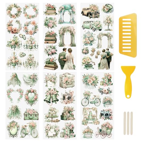 WANDIC 6 Blatt Transfer-Aufkleber, Hochzeitsmotto Transfer-Aufkleber, europäisches Hochzeitskleid, Kranz, DIY, Scrapbook-Aufkleber für Grußkarten, Geschenkverpackungen, Dekoration WANDIC 6 Blatt Transfer-Aufkleber, Hochzeitsmotto Transfer-Aufkleber, europäisches Hochzeitskleid, Kranz, DIY, Scrapbook-Aufkleber für Grußkarten, Geschenkverpackungen, Dekoration von WANDIC