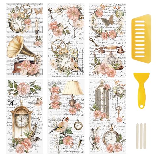 WANDIC 6 Blatt Transfer-Aufkleber, Retro-Thema, Blumen-Aufkleber für DIY, Scrapbooking, Fotoalben, Möbel, 15 x 30 cm von WANDIC