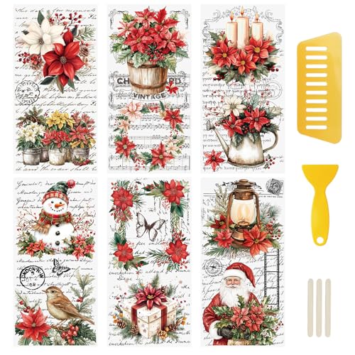WANDIC 6 Blatt Weihnachtsblumen-Aufkleber mit Buchstaben-Motiv, zum Aufreiben, Blumen-Aufkleber für Zuhause, Party, Basteln, Scrapbooking, Fotomöbel, 15 x 30 cm WANDIC 6 Blatt Weihnachtsblumen-Aufkleber mit Buchstaben-Motiv, zum Aufreiben, Blumen-Aufkleber für Zuhause, Party, Basteln, Scrapbooking, Fotomöbel, 15 x 30 cm von WANDIC