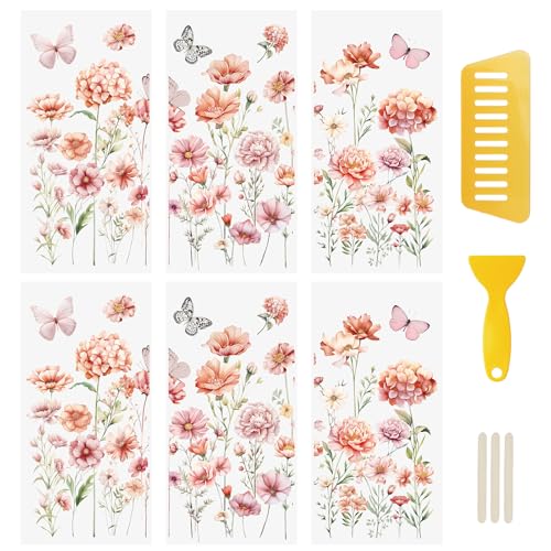 WANDIC 6 Bögen Böhmische Blumen zum Aufreiben, Transferaufkleber, Möbelaufkleber, wasserdichte Aufkleber für Bastelarbeiten, Geschenk, Blumenstrauß, Dekoration, 15 x 30 cm WANDIC 6 Bögen Böhmische Blumen zum Aufreiben, Transferaufkleber, Möbelaufkleber, wasserdichte Aufkleber für Bastelarbeiten, Geschenk, Blumenstrauß, Dekoration, 15 x 30 cm von WANDIC