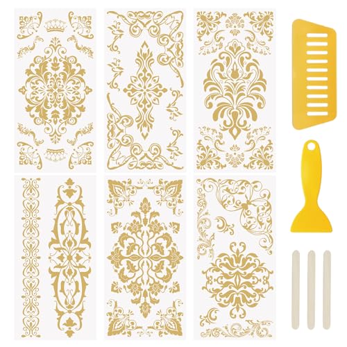 WANDIC 6 Bögen Transfer-Aufkleber, Gold-Linie, Blumenbordüre, Muster, dekorative Möbel-DIY-Aufkleber für Scrapbooking, 15 x 30 cm von WANDIC