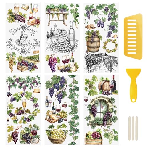 WANDIC 6 Bögen Transfer-Aufkleber, Trauben-Thema, Blumen-Aufkleber, wasserdichte Möbelaufkleber für DIY, Scrapbooking, Fotoalben, 15 x 30 cm WANDIC 6 Bögen Transfer-Aufkleber, Trauben-Thema, Blumen-Aufkleber, wasserdichte Möbelaufkleber für DIY, Scrapbooking, Fotoalben, 15 x 30 cm von WANDIC