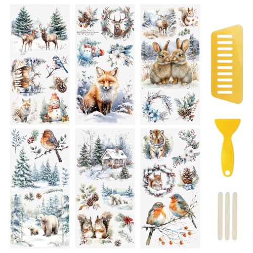 WANDIC 6 Bogen Rub on Transfer Stickers, Weihnachten Aufkleber Wand mit Schnee im Winter Muster, Wasserdicht, Handarbeiten, Möbel, DIY Kunsthandwerk, Dekorieren für Fotoalbum und Scrapbook, 15 x 30 cm WANDIC 6 Bogen Rub on Transfer Stickers, Weihnachten Aufkleber Wand mit Schnee im Winter Muster, Wasserdicht, Handarbeiten, Möbel, DIY Kunsthandwerk, Dekorieren für Fotoalbum und Scrapbook, 15 x 30 cm von WANDIC