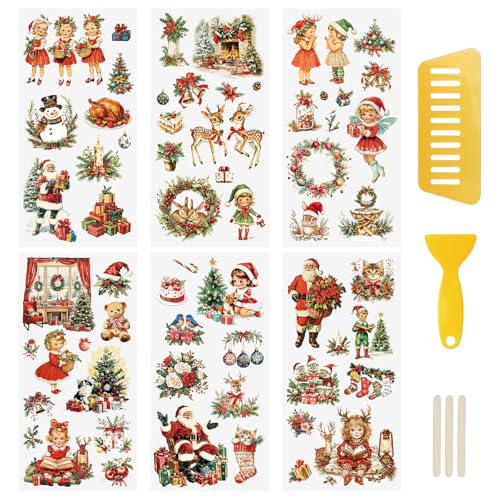 WANDIC 6 Bogen Weihnachtsaufkleber Groß, Vintage Sticker Weihnachten, Möbel Aufkleber, Wasserdicht, Rub on Sticker Weihnachten Dekor für Junk Journal und Scrapbook, 15 x 30 cm WANDIC 6 Bogen Weihnachtsaufkleber Groß, Vintage Sticker Weihnachten, Möbel Aufkleber, Wasserdicht, Rub on Sticker Weihnachten Dekor für Junk Journal und Scrapbook, 15 x 30 cm von WANDIC