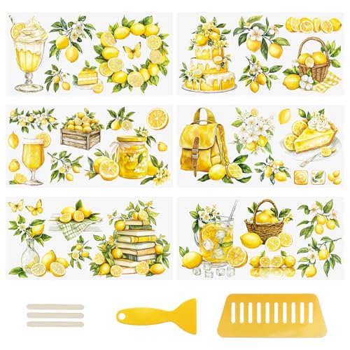WANDIC 6 Bogen Zitronen Rub on Transfer Stickers, Zitronenblüten Möbel Aufkleber Junk Journal Zubehör Set, Wasserdicht, Handarbeiten, DIY Kunsthandwerk, Dekor für Fotoalbum und Scrapbook, 15 x 30 cm WANDIC 6 Bogen Zitronen Rub on Transfer Stickers, Zitronenblüten Möbel Aufkleber Junk Journal Zubehör Set, Wasserdicht, Handarbeiten, DIY Kunsthandwerk, Dekor für Fotoalbum und Scrapbook, 15 x 30 cm von WANDIC
