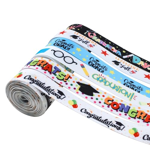 WANDIC 6 Rollen Abschlussband, 27,7 m lang, Satinband, Ripsband zum Verpacken von Geschenken, Basteln, Abschlussdekoration von WANDIC