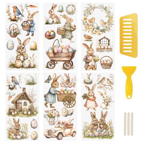 WANDIC 6 Stück Oster-Themen-Aufkleber zum Aufreiben, Vintage-Transfer-Aufkleber, Kaninchen-Ei-Themen-Aufkleber für Möbel, Scrapbooking, Fenster, 15 x 30 cm WANDIC 6 Stück Oster-Themen-Aufkleber zum Aufreiben, Vintage-Transfer-Aufkleber, Kaninchen-Ei-Themen-Aufkleber für Möbel, Scrapbooking, Fenster, 15 x 30 cm von WANDIC