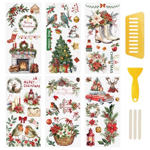 WANDIC 6 Stück Vintage Rub On Sticker Weihnachten, Aufkleber Winter Wasserdichte Aufkleberfür Scrapbook Tagebuch Planer Album,15 * 30cm WANDIC 6 Stück Vintage Rub On Sticker Weihnachten, Aufkleber Winter Wasserdichte Aufkleberfür Scrapbook Tagebuch Planer Album,15 * 30cm von WANDIC