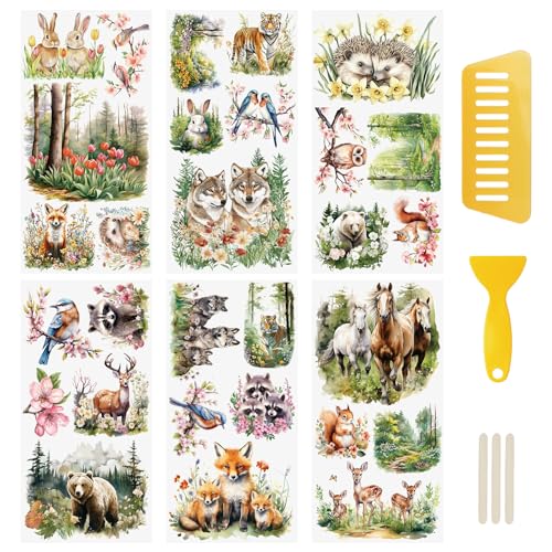 WANDIC 6 x Frühlingstiere, Transferaufkleber, Wald und See, Landschaft, Aufkleber, Fuchs, Kaninchen, Tiere für Möbel, Scrapbooking, Fenster, 15 x 30 cm WANDIC 6 x Frühlingstiere, Transferaufkleber, Wald und See, Landschaft, Aufkleber, Fuchs, Kaninchen, Tiere für Möbel, Scrapbooking, Fenster, 15 x 30 cm von WANDIC