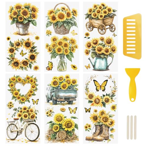 WANDIC 6 Bogen Rub on Transfer Stickers, Sonnenblumen Aufkleber Wand mit Gelb Muster, Wasserdicht, Handarbeiten, Möbel, DIY Kunsthandwerk, Dekorieren für Fotoalbum und Scrapbook, 15 x 30 cm WANDIC 6 Bogen Rub on Transfer Stickers, Sonnenblumen Aufkleber Wand mit Gelb Muster, Wasserdicht, Handarbeiten, Möbel, DIY Kunsthandwerk, Dekorieren für Fotoalbum und Scrapbook, 15 x 30 cm von WANDIC