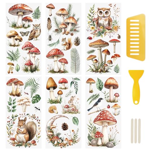 WANDIC 6 x Vintage-Pilz-grüne Blätter zum Aufreiben, Transfer-Aufkleber für DIY, Scrapbooking, Fotomöbel, Fenster WANDIC 6 x Vintage-Pilz-grüne Blätter zum Aufreiben, Transfer-Aufkleber für DIY, Scrapbooking, Fotomöbel, Fenster von WANDIC