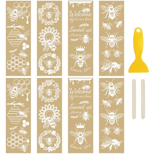 WANDIC 8 Blätter Transfer-Aufkleber, Bienen-Blumen-Thema, Goldene Transfer-Aufkleber, Sonnenblumen-Muster, Transferaufkleber für Möbel, Scrapbooking, 10 x 30 cm von WANDIC