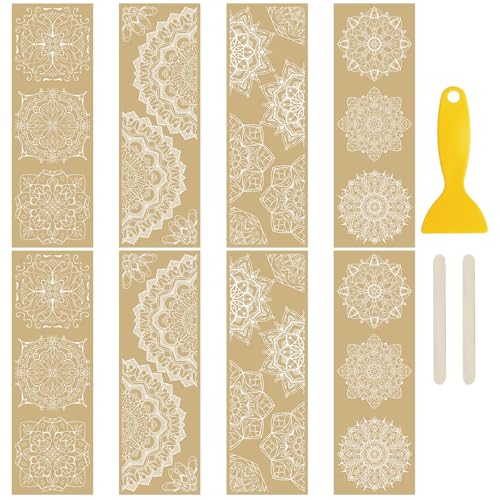 WANDIC 8 Blatt Transfer-Aufkleber, Mandala-Thema, Transfer-Aufkleber, DIY, Goldene, Transfer-Aufkleber für Möbel, Fenster, Scrapbooking, 10 x 30 cm von WANDIC