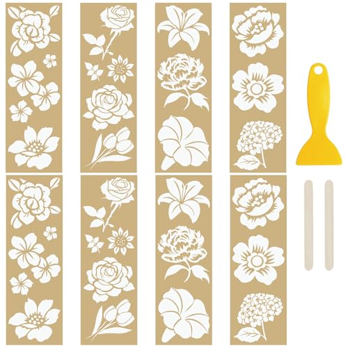 WANDIC 8 Bögen Goldstempel-Transfer-Aufkleber, Möbel-Blumen-Thema, dekorativ für Bücherregal, Postkarte, Scrapbooking, 10 x 30 cm WANDIC 8 Bögen Goldstempel-Transfer-Aufkleber, Möbel-Blumen-Thema, dekorativ für Bücherregal, Postkarte, Scrapbooking, 10 x 30 cm von WANDIC