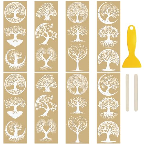 WANDIC 8 Bögen Goldstempelaufkleber, Motiv: Baum des Lebens, wasserdicht, Möbel, dekorativ für DIY, Postkarte, Scrapbooking, 10 x 30 cm von WANDIC