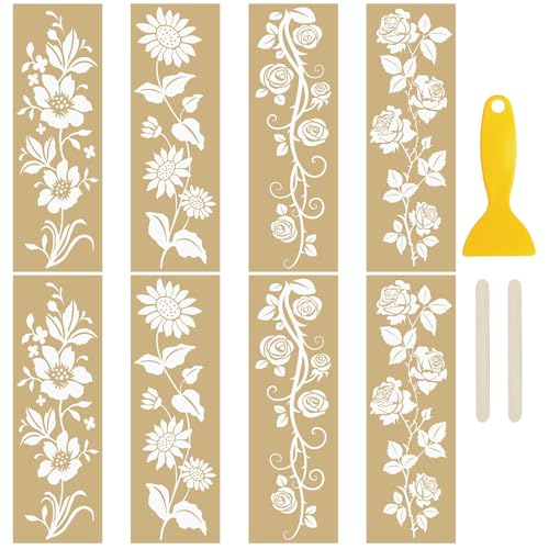 WANDIC 8 Bögen vergoldete Aufkleber zum Aufreiben, Blumen-Aufkleber, wasserdichte Aufkleber, DIY-Aufkleber für Dekoration, 10 x 30 cm von WANDIC