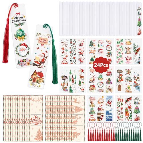 WANDIC Acryl-Lesezeichen, Rohlinge und Cartoon-Weihnachtsmotive, UV-DTF-Aufkleber und 2 farbige Quasten, transparente, rechteckige Lesezeichen, Basteln, DIY-Etikett, 24 Stück WANDIC Acryl-Lesezeichen, Rohlinge und Cartoon-Weihnachtsmotive, UV-DTF-Aufkleber und 2 farbige Quasten, transparente, rechteckige Lesezeichen, Basteln, DIY-Etikett, 24 Stück von WANDIC