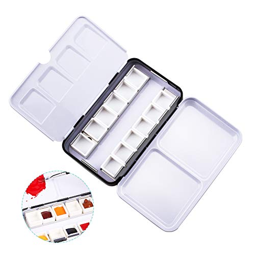 WANDIC Aquarellfarbenkasten, Leere Aquarell-Dosenpalette, Farbkasten mit 12 halben Näpfchen, für Künstler, Studenten, Aquarell-Reiseetui WANDIC Aquarellfarbenkasten, Leere Aquarell-Dosenpalette, Farbkasten mit 12 halben Näpfchen, für Künstler, Studenten, Aquarell-Reiseetui von WANDIC