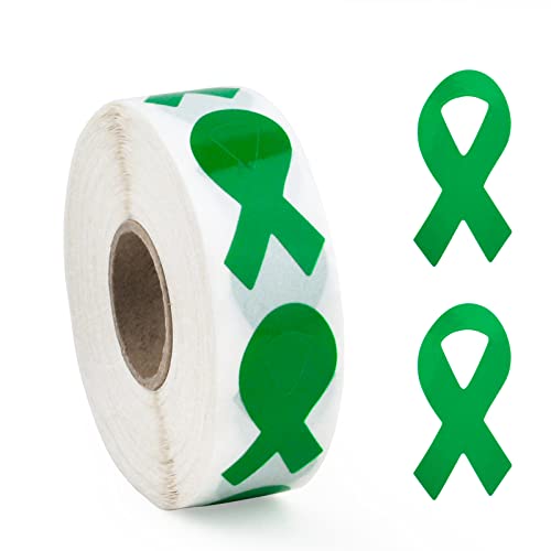 WANDIC Aufkleber Mit Grünem Band, 500 Stück Grünes Band Bewusstsein Aufkleber Etiketten Rolle Grün Gesundheit Krebs Hoffnung Bewusstsein Band Paket Versiegelung Für Event Geschenk Brief Taschen von WANDIC