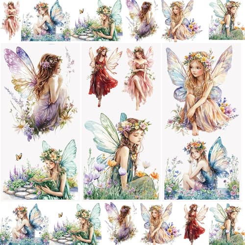 WANDIC Aufkleber zum Aufreiben, Feen-Thema, wasserdicht, Elfen-Aufkleber für Bastelarbeiten, Scrapbooking, Fotoalben, Möbel, 15 x 30 cm, 3 Stück von WANDIC