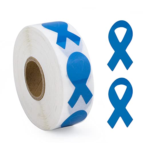 WANDIC Blaues Band, 500 Stück Bewusstseins-Aufkleber, Etiketten, Rolle mit blauem Darmkrebs, Hoffnung, Bewusstseinsband, Verpackung, Versiegelung für Veranstaltunge von WANDIC