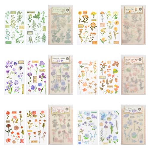 WANDIC Blumen-Aufkleber zum Aufreiben, 6 Stile, 12 Blatt, natürliche Pflanzenabziehbilder mit 12 Blättern, Baumwolle, wasserdicht, transparent, Aufkleber für Tagebuch, Notizen, Wand, Wasserbecher, WANDIC Blumen-Aufkleber zum Aufreiben, 6 Stile, 12 Blatt, natürliche Pflanzenabziehbilder mit 12 Blättern, Baumwolle, wasserdicht, transparent, Aufkleber für Tagebuch, Notizen, Wand, Wasserbecher, von WANDIC