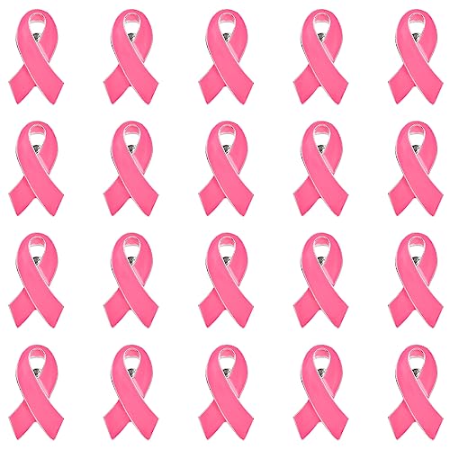 WANDIC Broschen für Brustkrebs-Bewusstsein, 2,2 x 3,8 cm, mittelgroß, rosa Schleife, Krebsfrei, Abzeichen für Frauen, Gesundheit, Wohltätigkeitsveranstaltung, 20 Stück, 46, Polyester von WANDIC