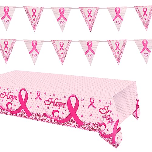 WANDIC Brustkrebs-Bewusstseins-Set, 220 x 130 cm, rosa Schleife und 16 krebsfreie Dreieck-Wimpelketten für DIY-Party-Dekorationen WANDIC Brustkrebs-Bewusstseins-Set, 220 x 130 cm, rosa Schleife und 16 krebsfreie Dreieck-Wimpelketten für DIY-Party-Dekorationen von WANDIC