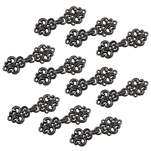 WANDIC Cardigan-Clips, 10 Paar Vintage-Hohlblumen-Cape-Verschlüsse zum Annähen an Haken und Ösen, für Pullover, Schal, Pistolenschwarz WANDIC Cardigan-Clips, 10 Paar Vintage-Hohlblumen-Cape-Verschlüsse zum Annähen an Haken und Ösen, für Pullover, Schal, Pistolenschwarz von WANDIC