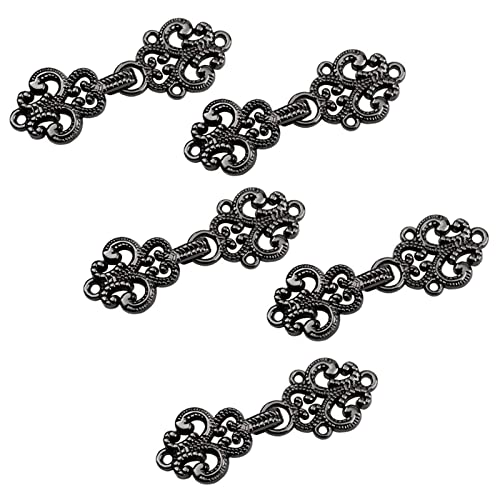 WANDIC Cardigan-Clips, 5 Paar Vintage-Hohlblumen-Umhang-Verschlüsse, Haken und Ösen, Cardigan-Clip für Pullover, Schal, Pistolenschwarz WANDIC Cardigan-Clips, 5 Paar Vintage-Hohlblumen-Umhang-Verschlüsse, Haken und Ösen, Cardigan-Clip für Pullover, Schal, Pistolenschwarz von WANDIC