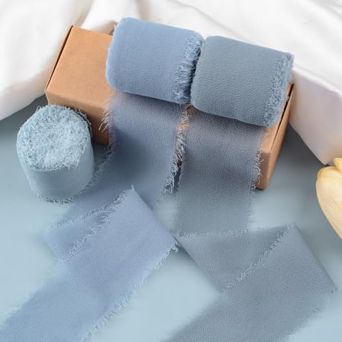 WANDIC Chiffonband-Fransen, 3 Rollen, 3,8 cm x 5,5 m, ausgefranste Kanten, Band, seidenähnliches Band für Geschenk, Blumenstrauß, Verpackung, Haarschleifen, Hochzeit, Festival, Dekoration, Blau WANDIC Chiffonband-Fransen, 3 Rollen, 3,8 cm x 5,5 m, ausgefranste Kanten, Band, seidenähnliches Band für Geschenk, Blumenstrauß, Verpackung, Haarschleifen, Hochzeit, Festival, Dekoration, Blau von WANDIC
