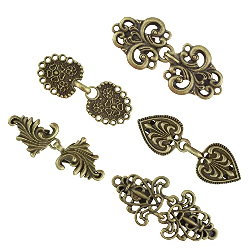 WANDIC Cloak Verschluss Verschlüsse, 5 Paar 5 Stile Retro Cardigan Clips Swirl Blume Cape Verschlüsse mit Clip für Kleidung Pullover Schal Bronze WANDIC Cloak Verschluss Verschlüsse, 5 Paar 5 Stile Retro Cardigan Clips Swirl Blume Cape Verschlüsse mit Clip für Kleidung Pullover Schal Bronze von WANDIC