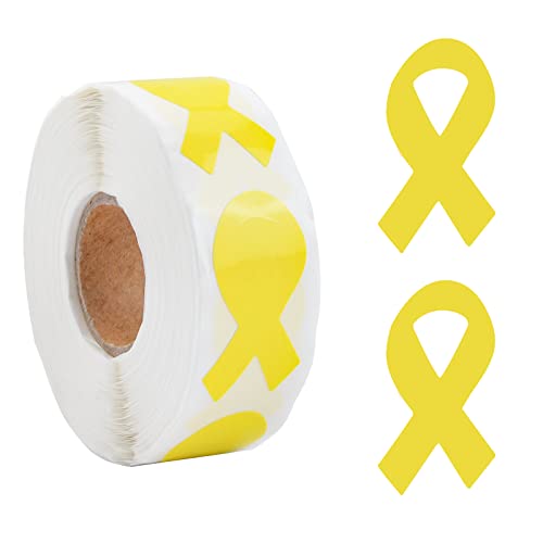 WANDIC Gelbe Band-Aufkleber, 500 Stück gelbe Band-Bewusstseins-Aufkleber, Etiketten, Rolle, gelbe Hoffnung, Sakroma, Knochen, Krebs, Bewusstseinsband, Versiegelung für Veranstaltungen, Geschenk von WANDIC