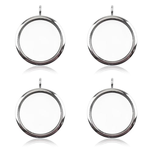 WANDIC Glänzende Foto-Charms, silberfarben, rund, Erinnerungs-Medaillon-Anhänger, Brautschmuck, Hochzeitsstrauß, Charms für Foto oder Dekoration, 40 mm, 4 Stück von WANDIC