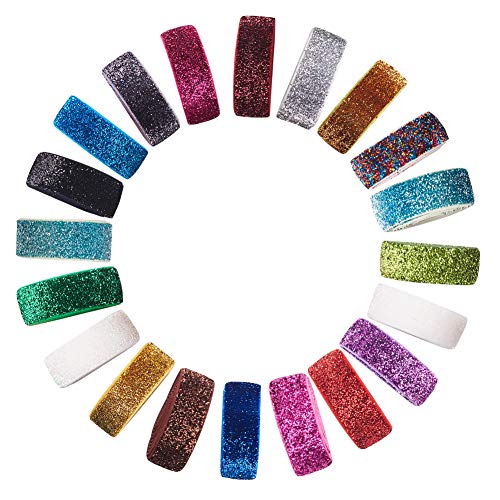 WANDIC Glitzer-elastisches Band, 20 Stück, zum Nähen, glitzernd, faltbares Stretch-Band für Haarbänder, Kleidung, Kleider-Dekor, 20 Farben, 91,4 cm / 1 Yard/PC von WANDIC