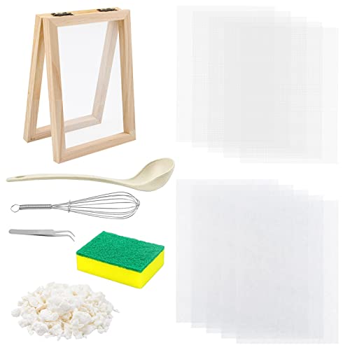 WANDIC Handgefertigtes Holzpapierherstellungs-Set mit Form, Netzstoff, Zellstoff und Schwamm – DIY Papier Kunst Handwerk (A6) von WANDIC