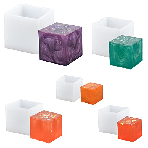 WANDIC Quadratische Harzform, 5 Stück 5 Größen von Cube Silikonformen, Gießformwerkzeuge Für Polymer Clay, Basteln, Epoxidharz, Schmuckherstellung von WANDIC