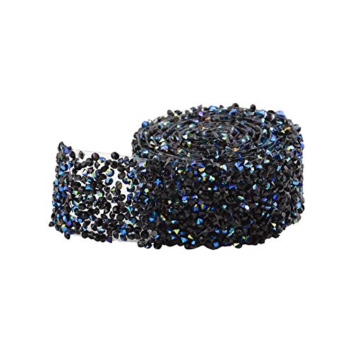 WANDIC Kristall-Strassband, 1 Yard schwarz, AB Farbe, Glitzer, funkelnd, dekorativer Gürtel für Brautkleid, 3 cm (Breite), schmelzend, nicht selbstklebend von WANDIC