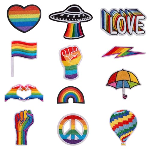 WANDIC LGBTQ Regenbogen-Aufnäher, Bestickt, Lesben, Gay Pride, zum Aufbügeln, selbstklebend, für selbstgemachte Kleidung, Dekoration, 12 Stück WANDIC LGBTQ Regenbogen-Aufnäher, Bestickt, Lesben, Gay Pride, zum Aufbügeln, selbstklebend, für selbstgemachte Kleidung, Dekoration, 12 Stück von WANDIC