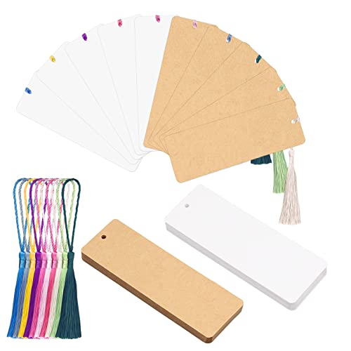 WANDIC Leere Lesezeichen, Karton, mit Löchern, 60 weiße Lesezeichen & braune Lesezeichen und 60 Bunte Quasten für DIY-Projekte und Geschenkbedarf WANDIC Leere Lesezeichen, Karton, mit Löchern, 60 weiße Lesezeichen & braune Lesezeichen und 60 Bunte Quasten für DIY-Projekte und Geschenkbedarf von WANDIC