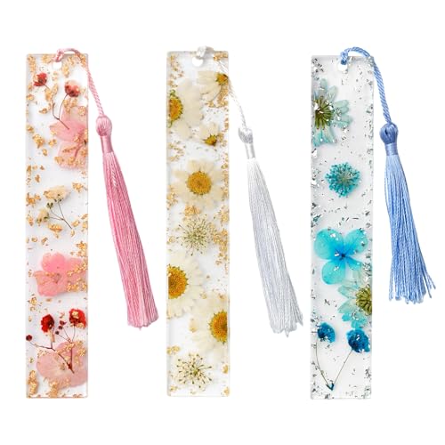 WANDIC Lesezeichen Getrocknete Blumen, 3 Stile Epoxidharz Floral Lesezeichen mit Quaste, Blattgold Transparent Trockenblumen WANDIC Lesezeichen Getrocknete Blumen, 3 Stile Epoxidharz Floral Lesezeichen mit Quaste, Blattgold Transparent Trockenblumen von WANDIC