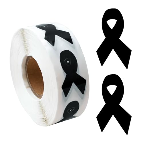 WANDIC Lot de 500 Rouleaux d'étiquettes autocollantes de sensibilisation en Forme de Ruban Pour mélanome, deuil, Jour de commémoration, 1,9 x 3,2 cm von WANDIC