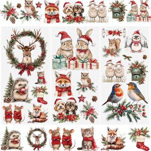 WANDIC 3 Bogen Weihnachtsaufkleber Groß, Tierthemen Sticker Weihnachten, Möbel Aufkleber, Wasserdicht, Rub on Sticker Weihnachten Dekor für Junk Journal und Scrapbook, 15 x 30 cm WANDIC 3 Bogen Weihnachtsaufkleber Groß, Tierthemen Sticker Weihnachten, Möbel Aufkleber, Wasserdicht, Rub on Sticker Weihnachten Dekor für Junk Journal und Scrapbook, 15 x 30 cm von WANDIC