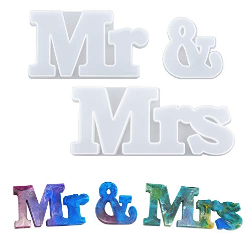 WANDIC Mr & Mrs Harz-Silikonform, Set von 3 Mr&Mrs Wortzeichen Formen Epoxidharz Buchstaben Formen für Hochzeit Party Zuhause Tischdekoration von WANDIC