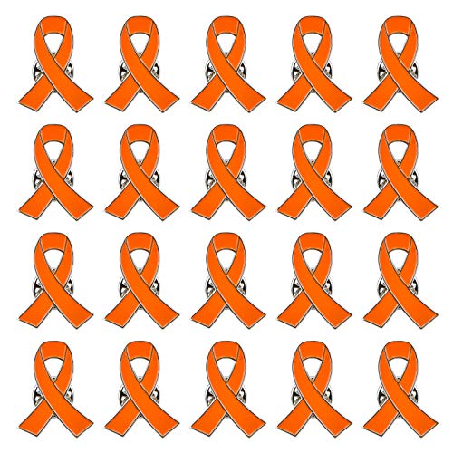 WANDIC Orangefarbene Bandnadeln, 20 Stück, orangefarbene Bandbroschen mit Hoffnung, Emaille-Schmucknadeln, Leukämie, Bewusstsein für Nierenkrebs, mehrere Sklerose Pistole und Gewalt von WANDIC