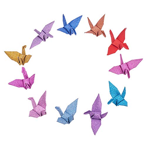 WANDIC Origami-Papier-Kraniche, handgefertigt, gefaltet, Origami-Papier, Girlande für Hochzeit, Party, Kulissen, Heimdekoration, Glitzer, gemischte Farben, 50 Stück WANDIC Origami-Papier-Kraniche, handgefertigt, gefaltet, Origami-Papier, Girlande für Hochzeit, Party, Kulissen, Heimdekoration, Glitzer, gemischte Farben, 50 Stück von WANDIC