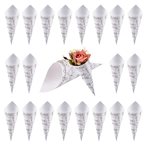 WANDIC Papiertüten aus Kraftpapier, 50 Stück, Weiß, Hochzeitskonfetti-Papier, Blumenstrauß, Blütenblätter, Tüten mit Musiknoten, für Hochzeit, Party, Geschenke, Verpackung von WANDIC